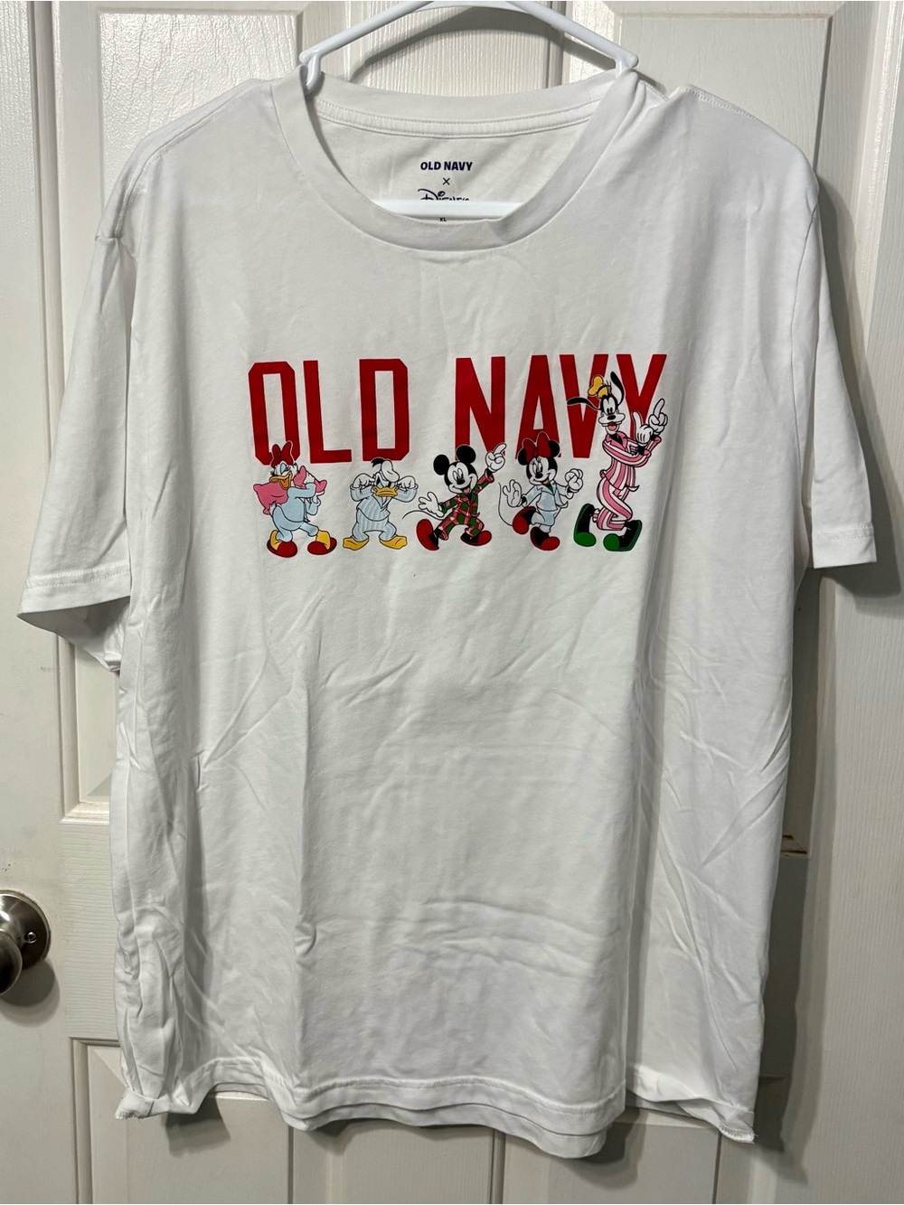 Old Navy White Short-Sleeve Tee with Red Logo and Disney Character Graphic